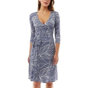 Blue-white faux wrap medium dress